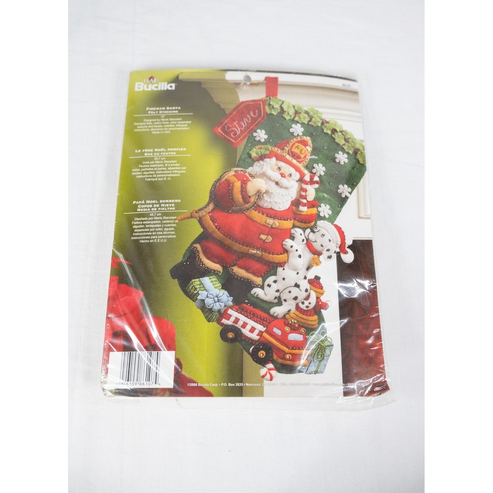 Bucilla Fireman Santa Felt Stocking Kit 18" Green Red New DIY Christmas 86107